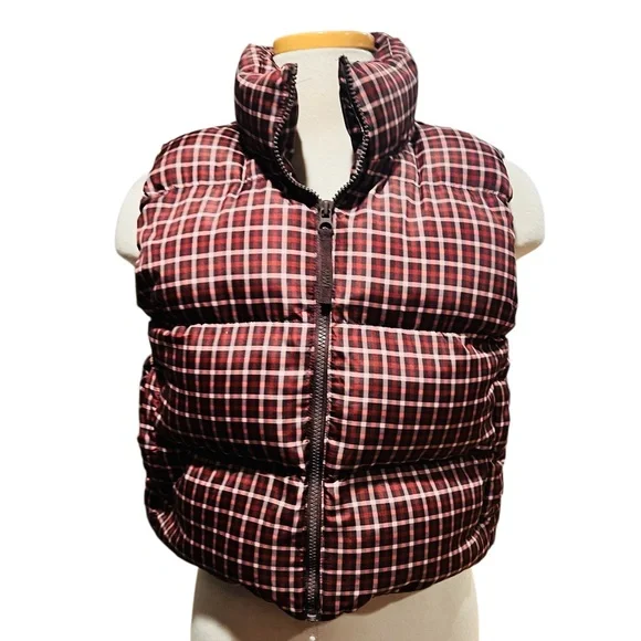 Madewell Cropped Puffer Vest in Plaid Size Medium